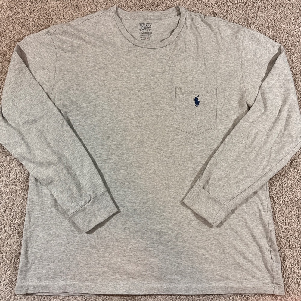 Polo Ralph Lauren Pocket T-Shirt Mens Large Grey Good Long Sleeve Cotton Pony